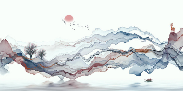 抽象水墨线条装饰画意境山水照片