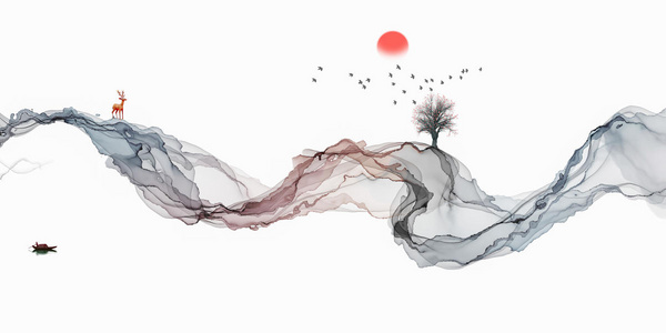 水墨装饰画抽象意境山水照片