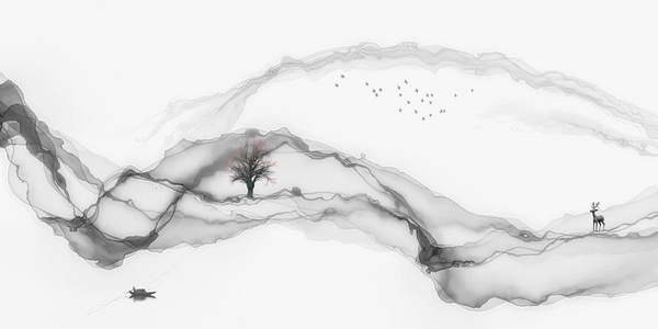 意境山水画抽象水墨线条装饰画意境山水画背景照片