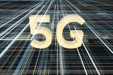 5g字体,科技感芯片背景,三维渲染照片