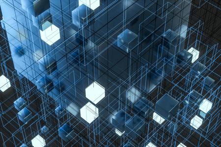 发散数据方块与线条组成的科技背景 三维渲染照片