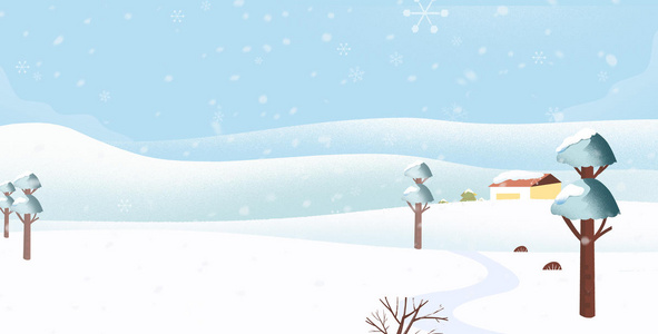 卡通手绘唯美冬天雪景小寒大寒冬季插画照片