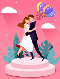 恋爱插画卡通手绘情人节恋爱七夕节闪屏插画照片