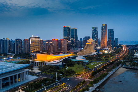 鸟瞰厦门城市夜景