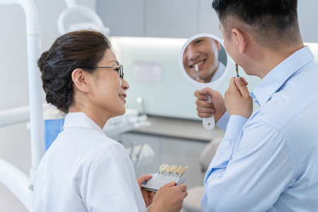 医生和患者在牙科诊所照片