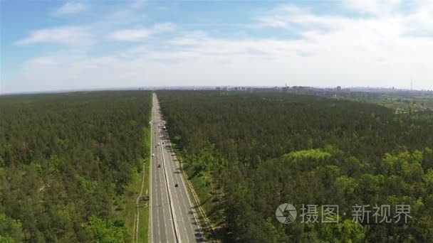 highway with cars from height of birds flight. Aerial view