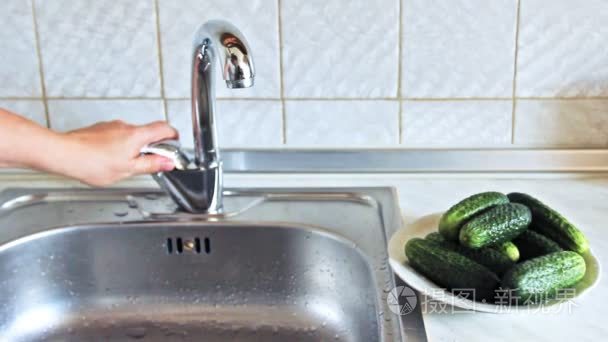 手的女人洗黄瓜