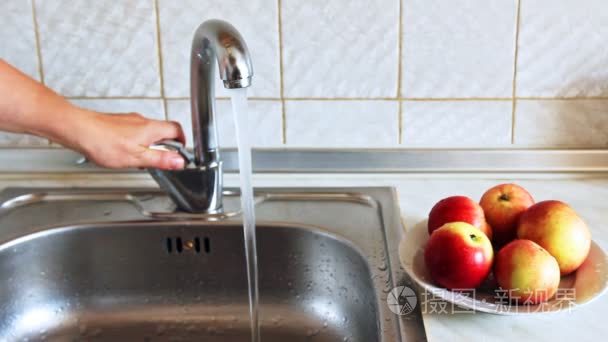 手的女人洗苹果