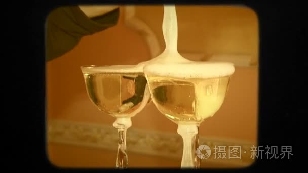 Champaign Being Poured Into Pyramid Of Glasses