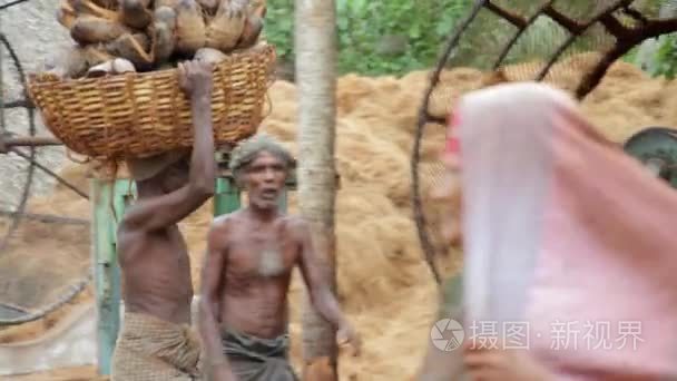 印度男子拎着一筐的椰子