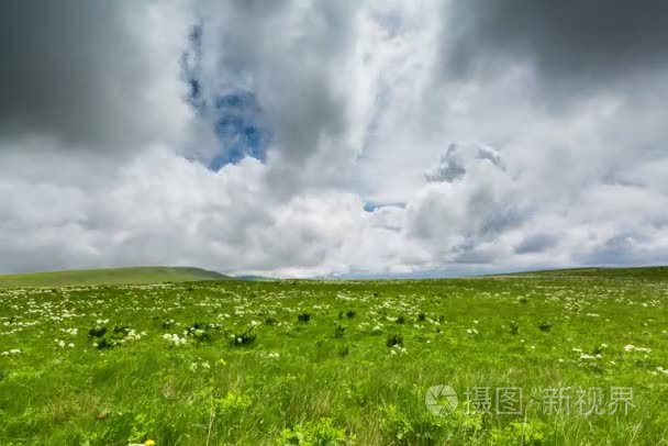 形成的高山草甸上空的云视频