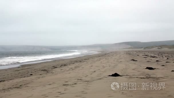 海浪对空海滩阴暗的一天视频