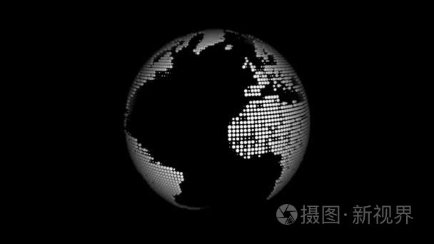 在黑色背景上的动画旋转地球仪