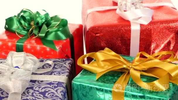 Lot of boxes  gifts tied with ribbons and bows isolated on white