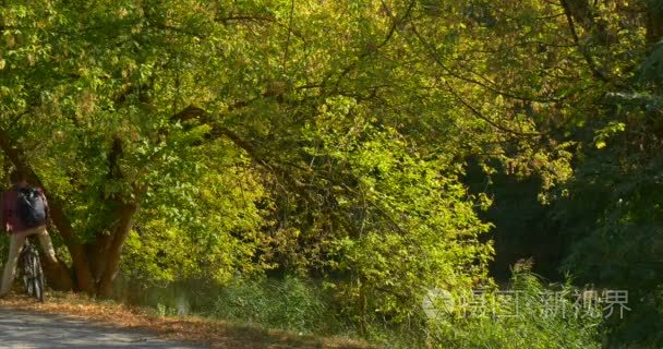 Man Rides On The Bicycle He Stops Under the Spreading Tree And G