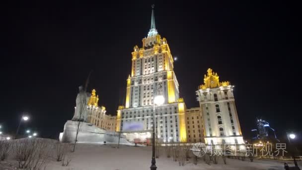 Hotel Ukraine winter night timelapse hyperlapse with Shevchenko 