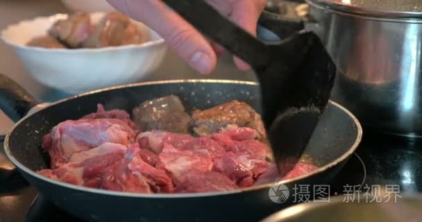 Frying meat on the pan