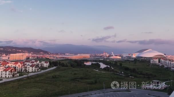 Olympic village and park before sunset timelapse.