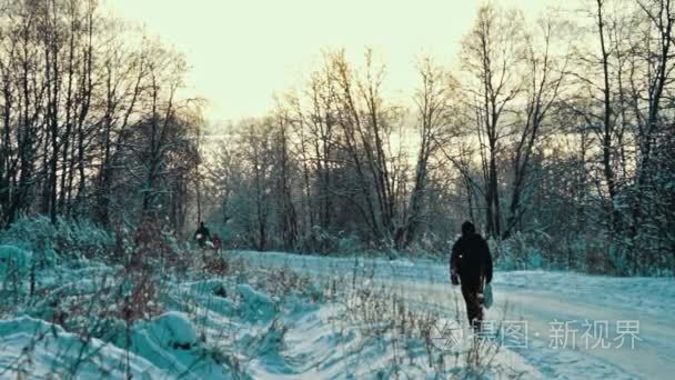 寒冷的冬日雪场路视频