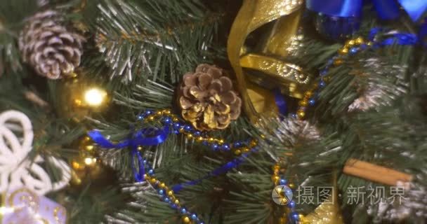 Christmas Tree Decorated With Blue Golden Ribbons Bows Christmas