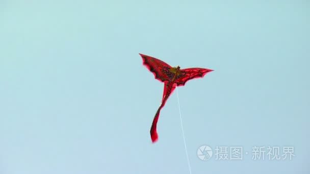 红色的风筝在空中飞得很高视频