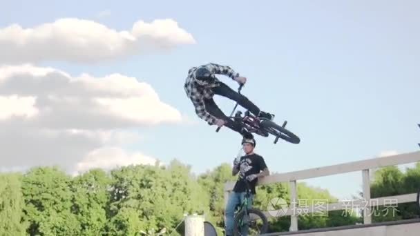 MOSCOW, RUSSIA  JUNE 6, 2015 Boy make extreme jump on BMX bicy