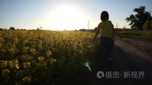 儿童接近花草甸运行视频