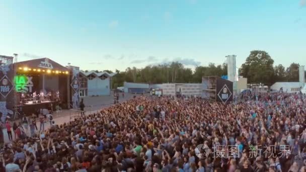 MOSCOW  RUSSIA - JUNE 6  2015: Quadrocopter shoot audience on fe