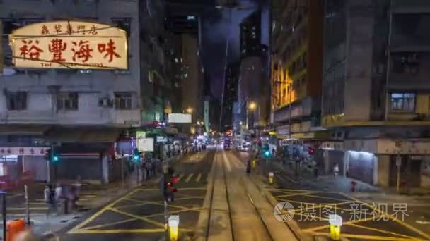 View from double-decker tram on street of HK timelapse hyperlaps