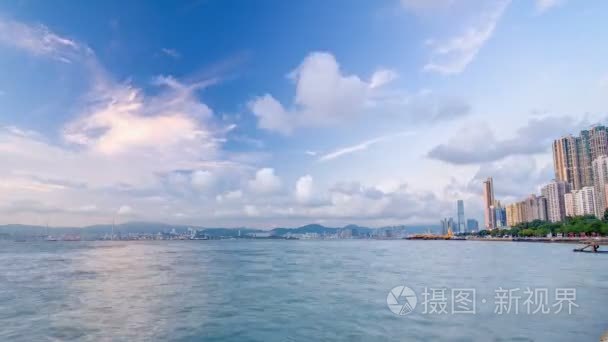 香港, 中国天际线全景从维多利亚港 timelapse
