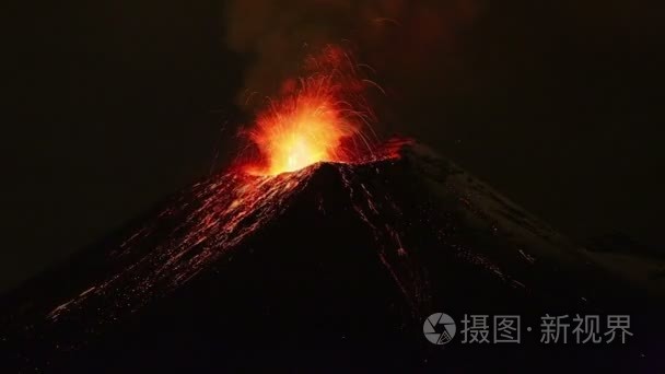 通古拉瓦火山爆发的夜晚视频