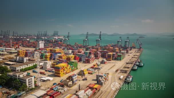 中国阳光灿烂的日子深圳市著名的海湾港口全景 4 k 时间流逝