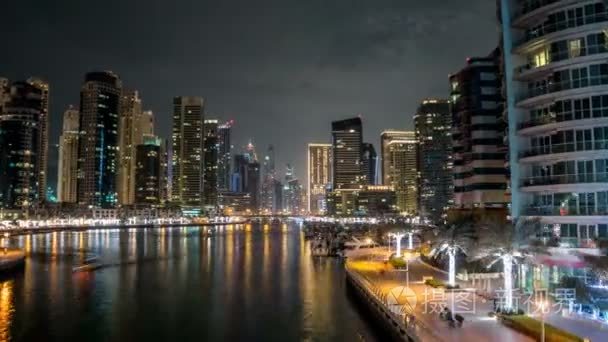 Promenade in Dubai Marina timelapse hyperlapse at night  UAE.