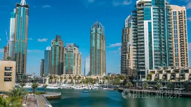 View of Dubai Marina modern Towers in Dubai at day time timelaps