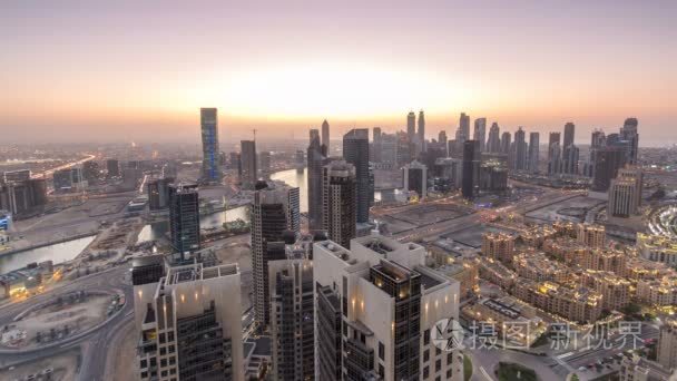 Scenic aerial view of a big modern city day to night timelapse. 