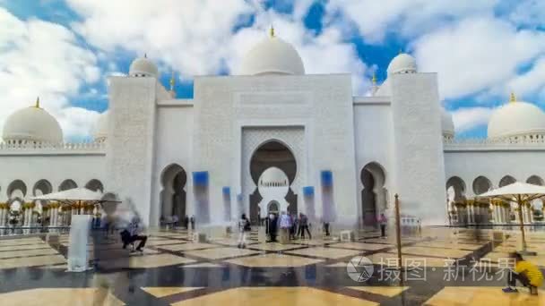 位于阿布扎比-资本市的阿拉伯联合酋长国的谢赫 · 扎耶德大清真寺游戏中时光倒流 hyperlapse