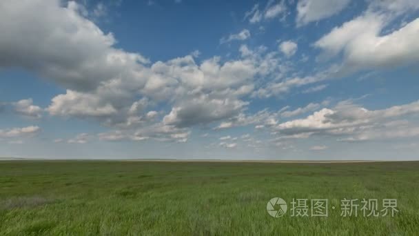 冬小麦在早春在广阔的大草原的老爷子的田地上空的云块的运动