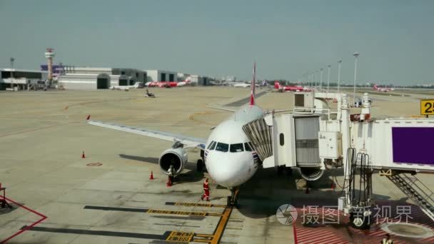 飞机在机场上装货视频