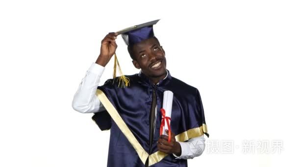 Graduate with a diploma and the academic hat. White