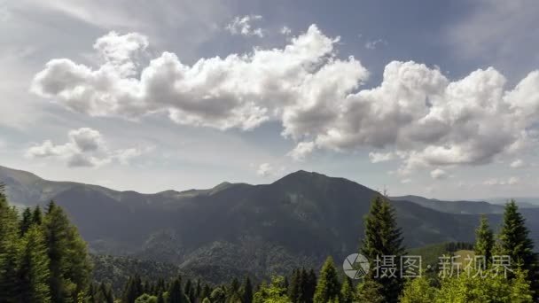 喀尔巴阡山夏季景观与蓝蓝的天空和云