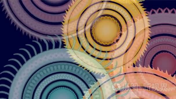抽象彩色旋转的锯齿状的圆圈视频