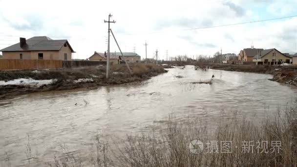 肮脏的棕色河水和垃圾视频