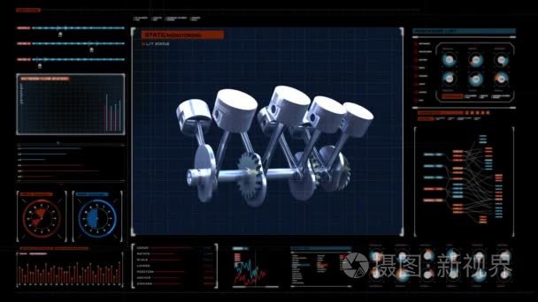 汽车技术。数字显示面板发动机活塞侧视图