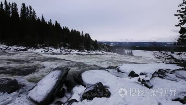 瑞典泰恩急流瀑布冬天视频