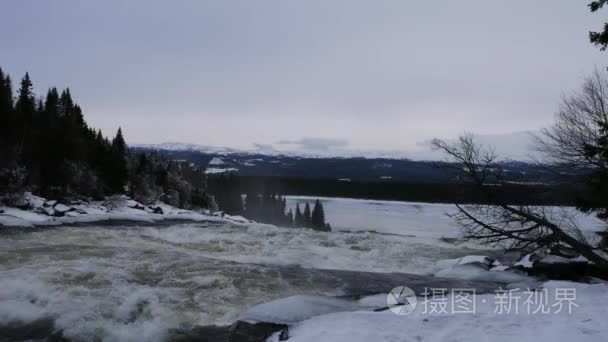 瑞典泰恩急流瀑布冬天视频