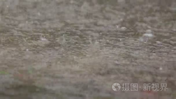 雨水滴落入水坑创建水波纹视频