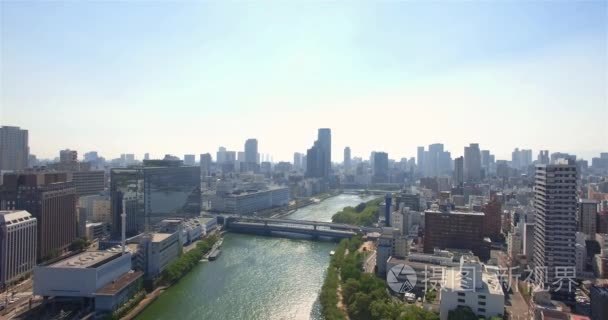 大阪市桥建立拍摄鸟瞰图天际线视频