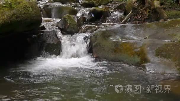 强大的山间小溪流过岩石视频