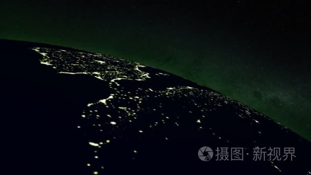 在夜间从太空中看地球视频