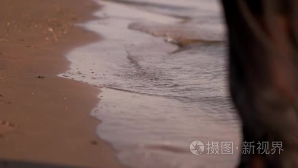 女孩走上一条沿海水线视频